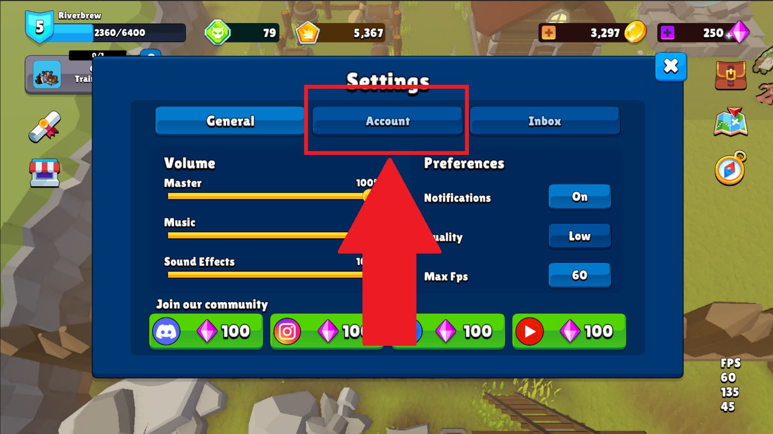 Step 2 - Account tab in Settings
